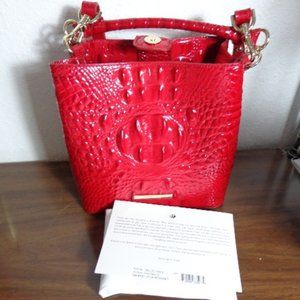 New Brahmin Fiery EMBER RED Melbourne Mini Amelia Bucket Bag RARE NWT Ex…
